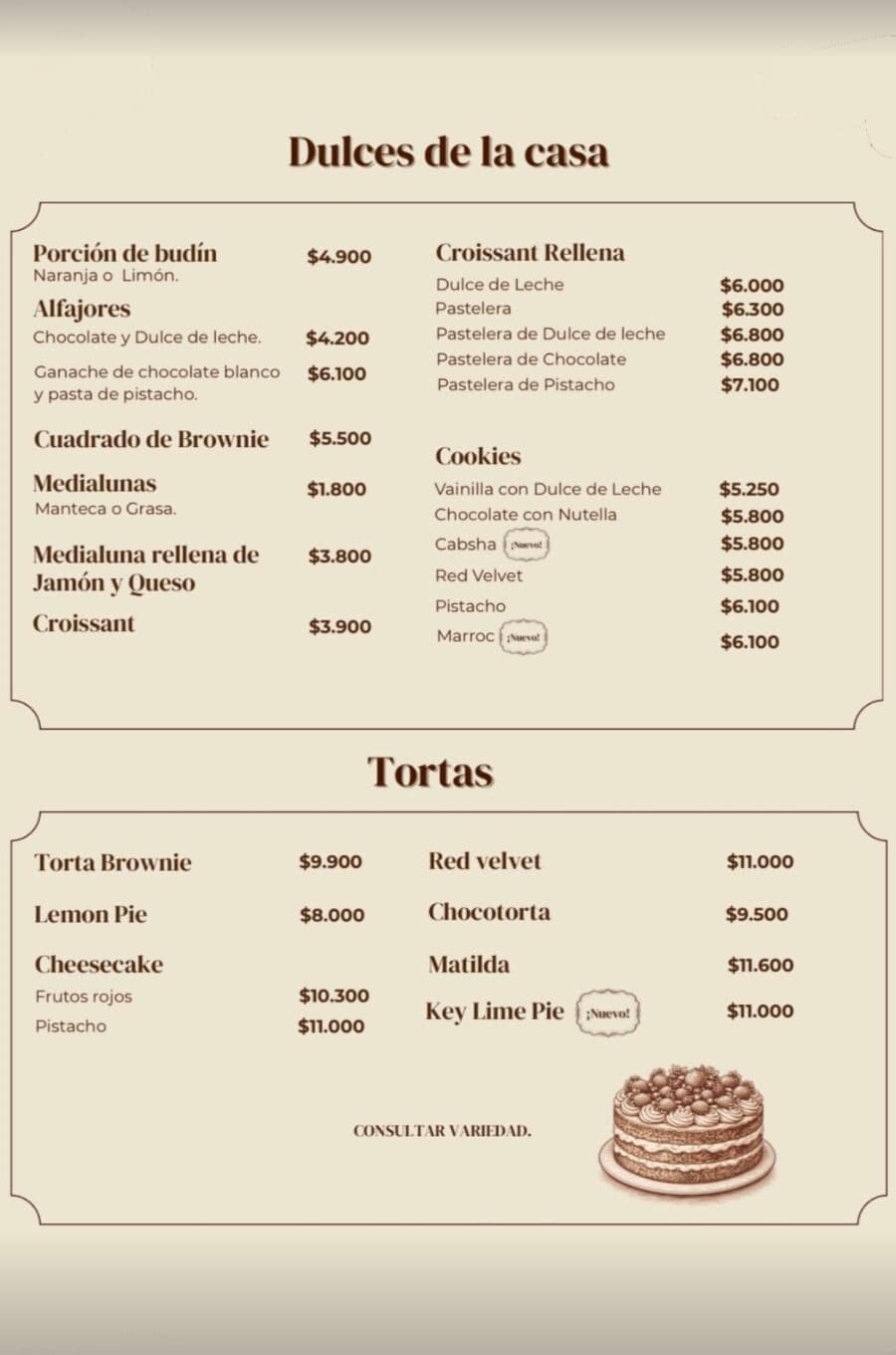 Dulces de la casa y Tortas