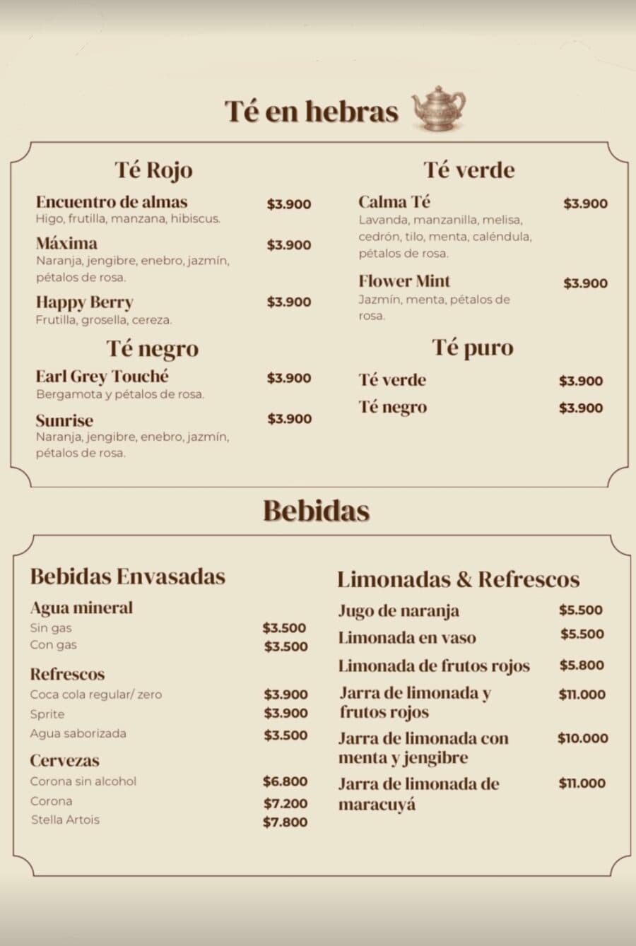 Té en hebras y Bebidas
